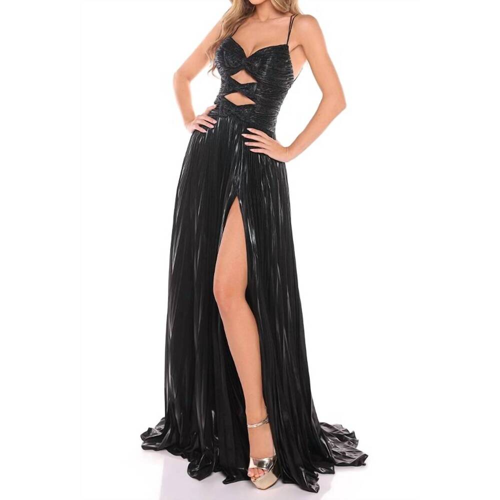 NEW AMARRA metallic cutout a-line slit gown in black